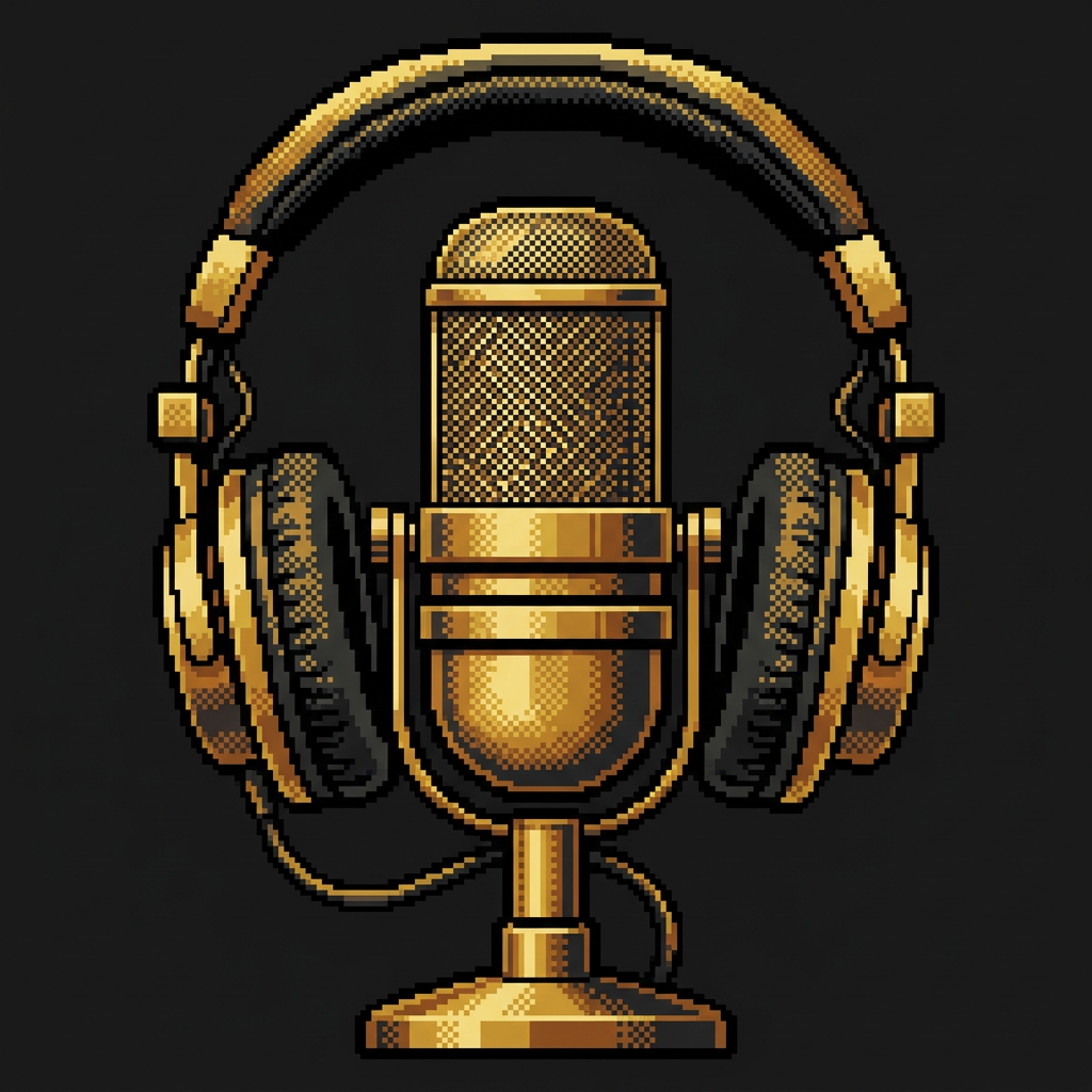 Pixel-art studio microphone with headphones