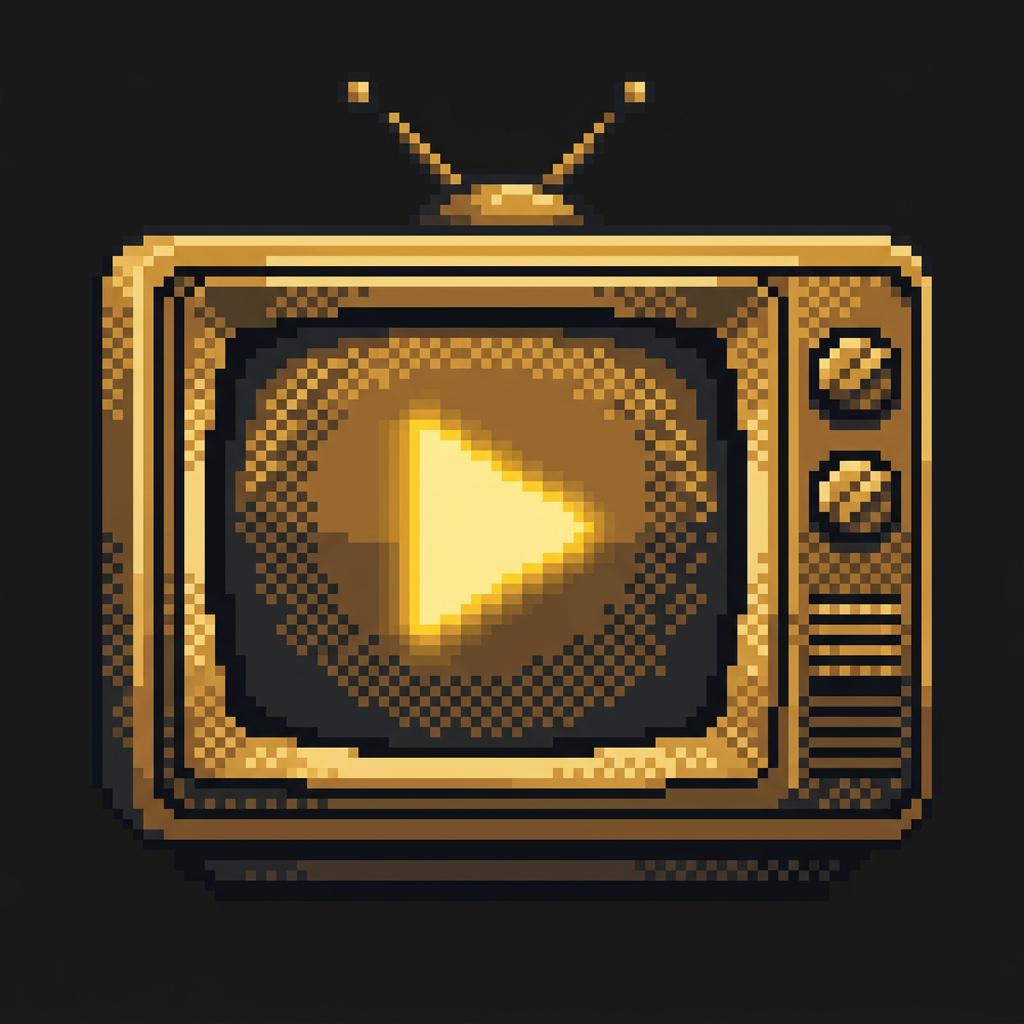 Pixel-art television with a play symbol